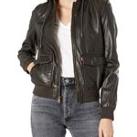 Levi’s Women’s Two-Pocket Faux Leather Hooded Bomber Jacket with Sherpa, Dark Brown, Extra Large