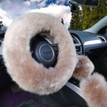 Yontree Winter Warm Faux Wool Handbrake Cover Gear Shift Cover Steering Wheel Cover 14.96″x 14.96″ 1 Set 3 Pcs (Cameo Brown)