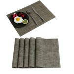 Homcomoda Placemats Woven Vinyl Non-slip Placemat Washable Heat Insulation Table Mats for Kitchen(Light brown)