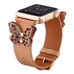 Ribivaul Handmade Butterfly Leather Bands Compatible with Apple Watch 38mm 40mm Fashion Design Watchband for iwatch Series 4/3/2/1 Replacement Bands Strap Wristbands for Women (Brown, 42mm/44mm)