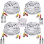 HISVISION 4 Pack 100FT/30M BNC Video Power Cable Security Camera Wire Cord Extension Cable with 8pcs BNC Connectors and 100pcs Cable Clips for CCTV DVR Surveillance System(White)