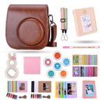 Famall 13 in 1 Instax Mini 9 Camera Accessories Bundles for FujiFilm Instax Mini 9 8 8+ Camera with Mini 9 Case/Album/Selfie Lens/Filters/Wall Hang Frames/Film Frames/Border Stickers/Pen(Brown)