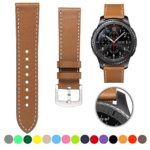 Minggo Bands for Samsung Gear S3 Frontier/Classic Watch Leather Bracelet, 22mm Premium Leather Straps with Stainless Steel Buckle Replacement Wristband for Samsung Gear S3 Frontie (Brown-Leather Band)