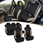 BDK Beige Trim Black Car Seat Covers Full 9pc Set – Sleek & Stylish – Split Option Bench 5 Headrests Front & Rear Bench – OS-334-BG_amj