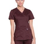 CHEROKEE Workwear Revolution WW610 Women’s Mock Wrap Top, Espresso, Medium