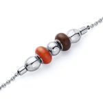 Peora Red and Brown Roundel Bead Stainless Steel Chain Bracelet