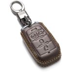 Vitodeco Genuine Leather Keyless Entry Remote Control Smart Key Case Cover with Leather Key Chain for 2019-2020 RAM 1500 (5-Button with Tailgate, Brown)