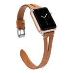 Wearlizer Brown Leather Compatible with Apple Watch Bands 42mm 44mm for iWatch Womens Mens Special Triangle Hole Sport Straps Wristband Cool Replacement Bracelet (Metal Silver Buckle) Series 5 4 3 2 1