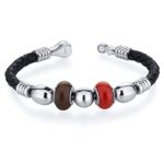 Peora Red and Brown Roundel Bead Woven Leather Bracelet