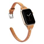 Wearlizer Light Scrub Brown Thin Leather Compatible with Apple Watch Bands’ 42mm 44mm for iWatch Womens Mens Narrow Strap with Rivet Slim Stylish Wristband (Silver Clasp) Series 5 4 3 2 1 Sport