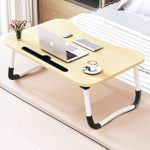Laptop Desk Bed Tray, Foldable Lap Desk Bed Table for Breakfast Serving, Notebook Table with Tablet Slots for Couch Floor for Adults/Students/Kids – Light Brown