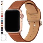 POWER PRIMACY Bands Compatible with Apple Watch Band 38mm 40mm 42mm 44mm, Top Grain Leather Smart Watch Strap Compatible for Men Women iWatch Series 5 4 3 2 1 (Brown/Rosegold, 38mm/40mm)