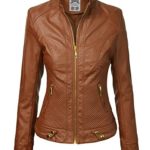 Made By Johnny WJC747 Womens Dressy Vegan Leather Biker Jacket XL Camel
