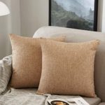 MERNETTE Pack of 2, Cotton Linen Blend Decorative Square Throw Pillow Cover Cushion Covers Pillowcase, Home Decor Decorations for Sofa Couch Bed Chair 18×18 Inch/45×45 cm (Light Brown)