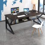 Vintage Computer Desk with Bookshelf, Rustic Wood and Metal Writing Desk, Industrial PC Laptop Home Office Study Table for Home Office Workstation, Espresso 47 inch