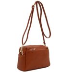 FashionPuzzle Small Triple Zip Crossbody Bag (Saddle Brown)