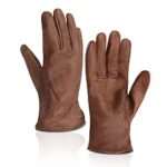 OLSON DEEPAK Retro Brown Leather Work Gloves for Cutting/Motorcycle/Farm,Cowhide Work Gloves with faded effect for men (Brown, L)