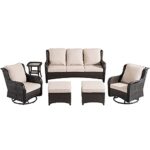 XIZZI Patio Furniture Set Outdoor Furniture All Weather Wicker Patio Set 6 PCS Backyard Deck Furniture with High Back Swivel Rocking Chairs and Sofa,Swivel Chairs Brown Rattan Beige