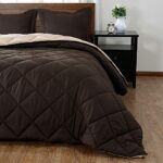 downluxe Lightweight Solid Comforter Set (Queen) with 2 Pillow Shams – 3-Piece Set – Brown and Tan – Down Alternative Reversible Comforter