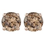 Brown Round Brilliant Cut Diamond Earring Studs in 14K White Gold (1/2 cttw)