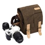 S-ZONE Waterproof Camera Bags for DSLR Canon Canvas Vintage Shoulder Women Men Camera Messenger Bag Leather Trim(Brown)