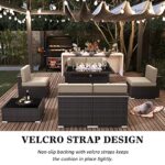 LayinSun 8 Pieces Outdoor Patio Furniture Set with 44″ Fire Pit Table Brown Rattan Sectional Sofa Conversation Sets