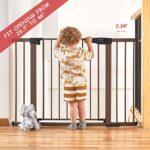 Mom’s Choice Awards Winner-Cumbor 29.7-46″ Auto Close Baby Gate for Stairs, Easy Install Pressure/Hardware Mounted Dog Gates for The House Indoor, Easy Walk Thru Wide Safety Pet Gates for Dogs, Brown