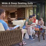 EAST OAK Patio Furniture Set 5 Pieces, Outdoor Furniture 5 Seats Sofa with Two Round Coffee Table, Patio Conversation Set Deep Seating with Thick and Washable Cushions, Chestnut Brown & Creamy Apricot