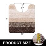 OLANLY Luxury Toilet Rugs U-Shaped, Extra Soft and Absorbent Microfiber Bathroom Rugs, Non-Slip Plush Shaggy Toilet Bath Mat, Machine Wash Dry, Contour Bath Rugs for Toilet Base, 24×20, Brown