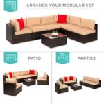 Best Choice Products 7-Piece Modular Outdoor Sectional Wicker Patio Furniture Conversation Sofa Set w/ 6 Chairs, 2 Pillows, Seat Clips, Coffee Table, Cover Included – Brown/Tan