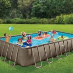 Funsicle 24’x12’x52″ Oasis Designer Rectangular Frame Outdoor Above Ground Swimming Pool Set w/Accessories & Maintenance Kit, Brown Triple Basketweave