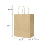 Oikss 100 Pack 8×4.75×10 inch Medium Plain Natural Paper Bags with Handles Bulk, Kraft Bags for Birthday Party Favors Grocery Retail Shopping Business Goody Craft Gift Bags Sacks (Brown 100 PCS Count)
