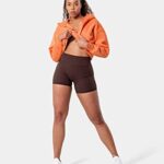 Kamo Fitness Serenity Shorts High Waisted 6″ Inseam No Front Seam Thigh Friendly V Booty Seam Women’s Biker Shorts (Java Brown, L)