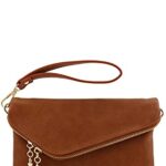 FashionPuzzle Envelope Wristlet Clutch Crossbody Bag with Chain Strap (Dark Tan) One Size