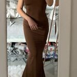 AnotherChill Women’s Casual Lounge Slip Long Dress Sexy Sleeveless Backless Bodycon Maxi Dresses 2023 Summer Slim Elegant (Brown, Small)