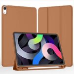 iMieet New iPad Air 5th Generation Case 2022/iPad Air 4th Generation Case 2020 10.9 Inch with Pencil Holder [Support Touch ID and iPad 2nd Pencil Charging], Trifold Stand Smart Case (Brown)