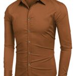COOFANDY Business Dress Shirt Fashionable Untucked Shirts for Men Brown