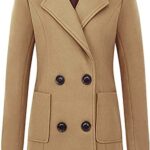 chouyatou Women Elegant Notched Collar Double Breasted Wool Blend Over Coat (Medium, Camel)