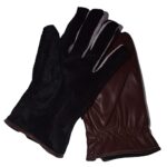 AZYOUNG Men’s Winter Autumn Black Brown PU Leather Plus Thick Velvet Touch Screen Gloves