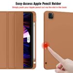 ZryXal New iPad Pro 11 Inch Case 2022(4th Gen)/2021(3rd Gen)/2020(2nd Gen) with Pencil Holder,Smart iPad Case [Support Touch ID and Auto Wake/Sleep] with Auto 2nd Gen Pencil Charging (Brown)