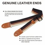 Nefelibata Guitar Strap, Cotton Full Grain Leather Ends Guitar Straps with Pick Pocket for Bass, Electric & Acoustic Guitar, Come with Free Strap Button, 1 Pair Strap Locks and 4 Guitar Picks