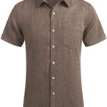 COOFANDY Men’s Casual Linen Button Down Shirt Short Sleeve Beach Shirt Brown