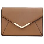 KKXIU Women Elegant Faux Leather Evening Envelope Clutch Purse Foldover Bags for Party Wedding Prom (A-Brown)