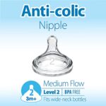 Dr. Brown’s Natural Flow Level 2 Wide-Neck Baby Bottle Silicone Nipple, Medium Flow, 3m+, 100% Silicone Bottle Nipple,6 Count (Pack of 1)