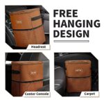 HOTOR Car Trash Can, Multifunctional Car Accessory for Interior Car Stuff Storage with Compact Design, Waterproof Car Organizer and Storage with Adjustable Straps, Magnetic Snaps (Brown)
