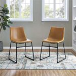 Walker Edison Douglas Urban Industrial Faux Leather Armless Dining Chairs, Set of 2, Whiskey Brown