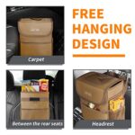 HOTOR Car Trash Can with Lid, Brown Car Trash Bag Hanging with Storage Pockets, 100% Leak-Proof Car Garbage Can with Adjustable Straps, Magnetic Snaps, Waterproof Car Garbage Bin for Interior Car