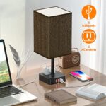 cozoo USB Bedside Table Desk Lamp with 3 USB Charging Ports and 2 Outlets Power Strip,Black Charger Base with Brown Fabric Shade,LED Light for Bedroom/Nightstand/Living Room/Dorm/Home Office/College