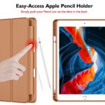 iMieet iPad 9th Generation Case 2021/iPad 8th Generation Case 2020 10.2 Inch with Pencil Holder, iPad 7th Gen 2019 Case with Soft Baby Skin Silicone Back, Auto Wake/Sleep Cover (Brown)
