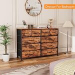 Furnulem 10 Drawer Dresser for Bedroom, Wide 45″ Long, TV Stand with Fabric Drawers, Storage Organizer Furniture for Closet, Living Room, Nursery, Hallway, Wooden Top, Metal Frame(Rustic Brown)